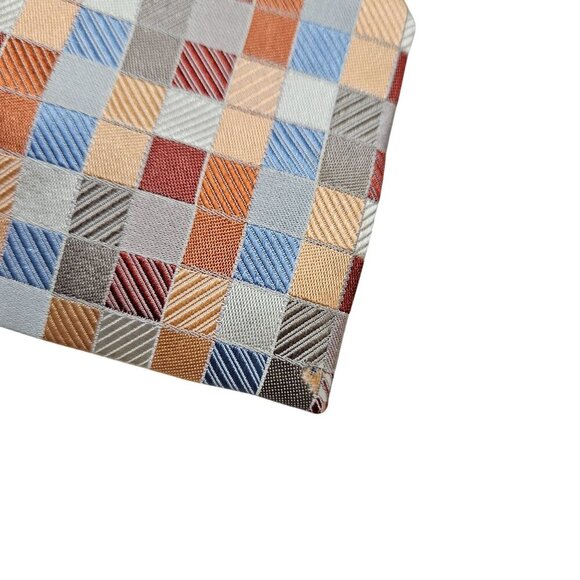 Geoffrey Beene Mens Multicolor Checkered Tie Silk Handmade Rad Retro Business - Picture 2 of 5